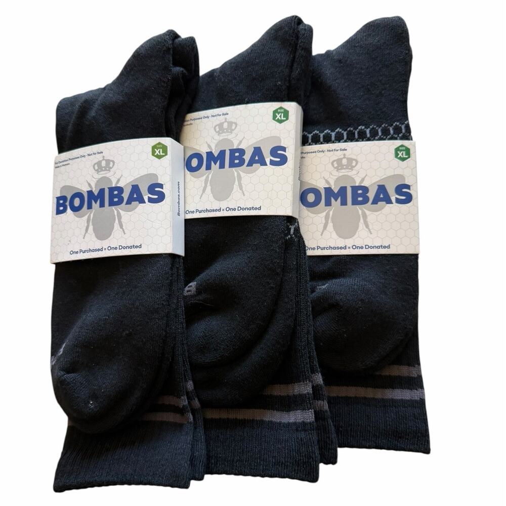 Bombas Men’s XL Performance Crew Sock Bundle 3 Pair Black Athletic NIP